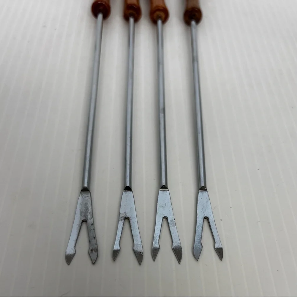Set of 4 Vintage Stainless Steel Wood Handled Color Coded Fondue Forks Japan